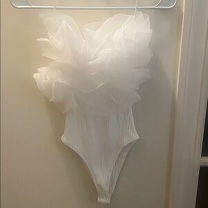 Zara White Ruffled Bodysuit